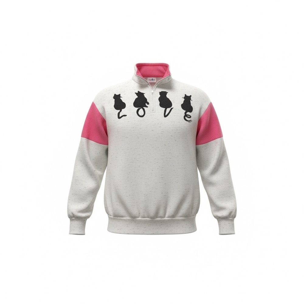 Vintage Magic USA Cat LOVE Quarter Zip Sweatshirt Pink Colorblock Women’s L - Picture 15 of 16